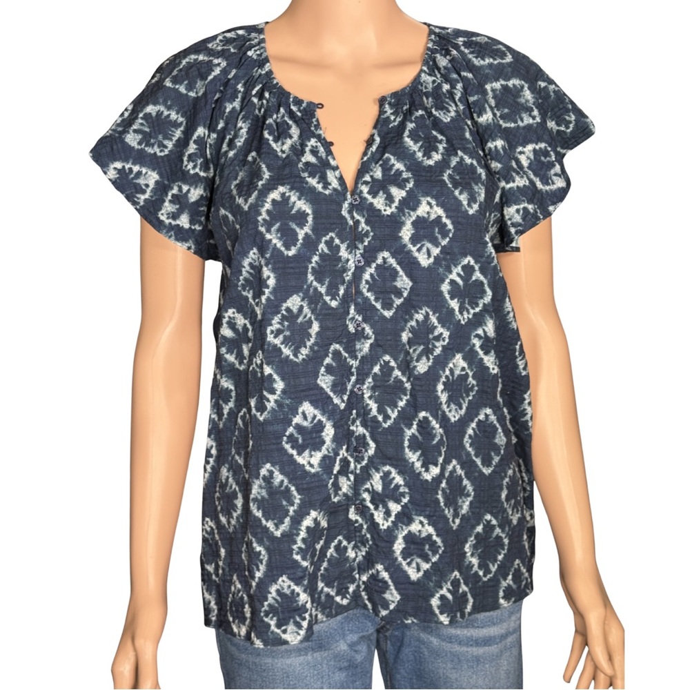 Grade & Gather‎ Blue Ikat Print Cotton Blouse – Size L